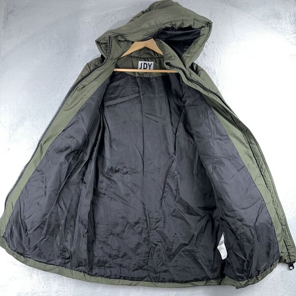 JDY Skylar Chevron Padded Jacket Long Hooded Womens Army Green Size Small - Picture 6 of 15